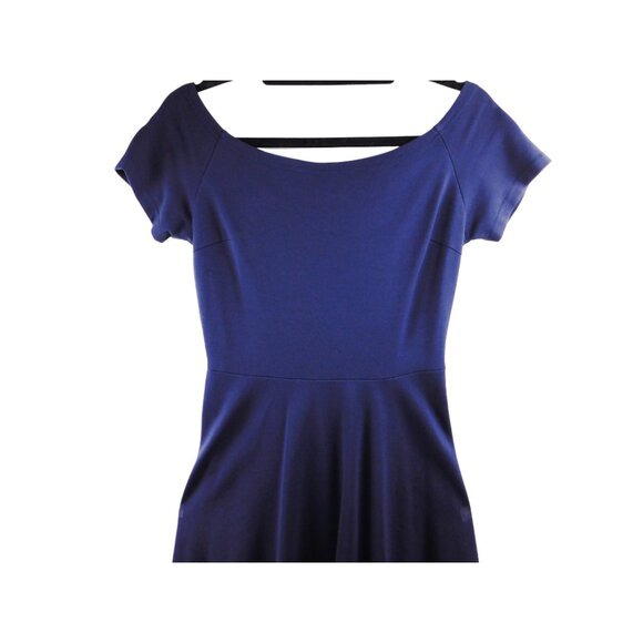 Sarin Mathews Navy Fit & Flare Dress – Size M – Short Sleeve High-Low Hem - Picture 3 of 9